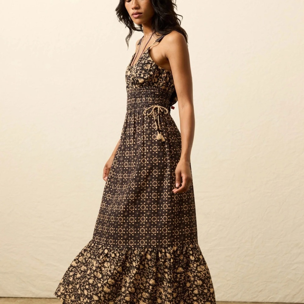 Faherty Black and Tan Floral Maxi Dress